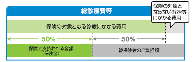 総診療費等　保険の対象となる診療費の50%をお支払いします