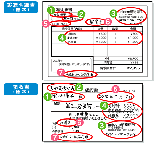 診療明細書（原本）　領収書（原本）
