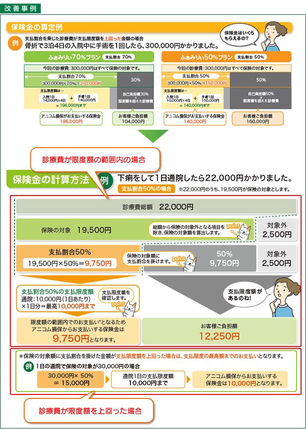 パンフレットの「保険金の計算方法」欄