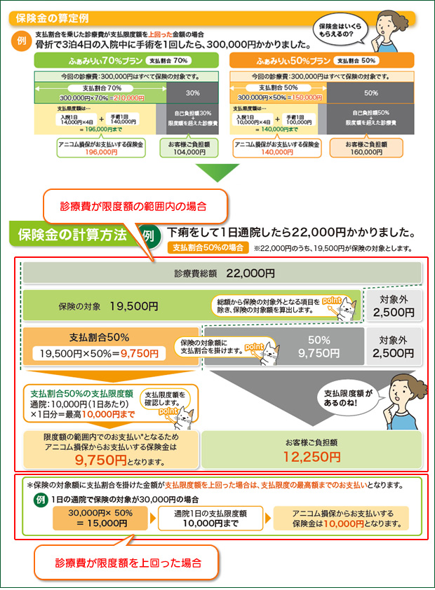 パンフレットの「保険金の計算方法」欄