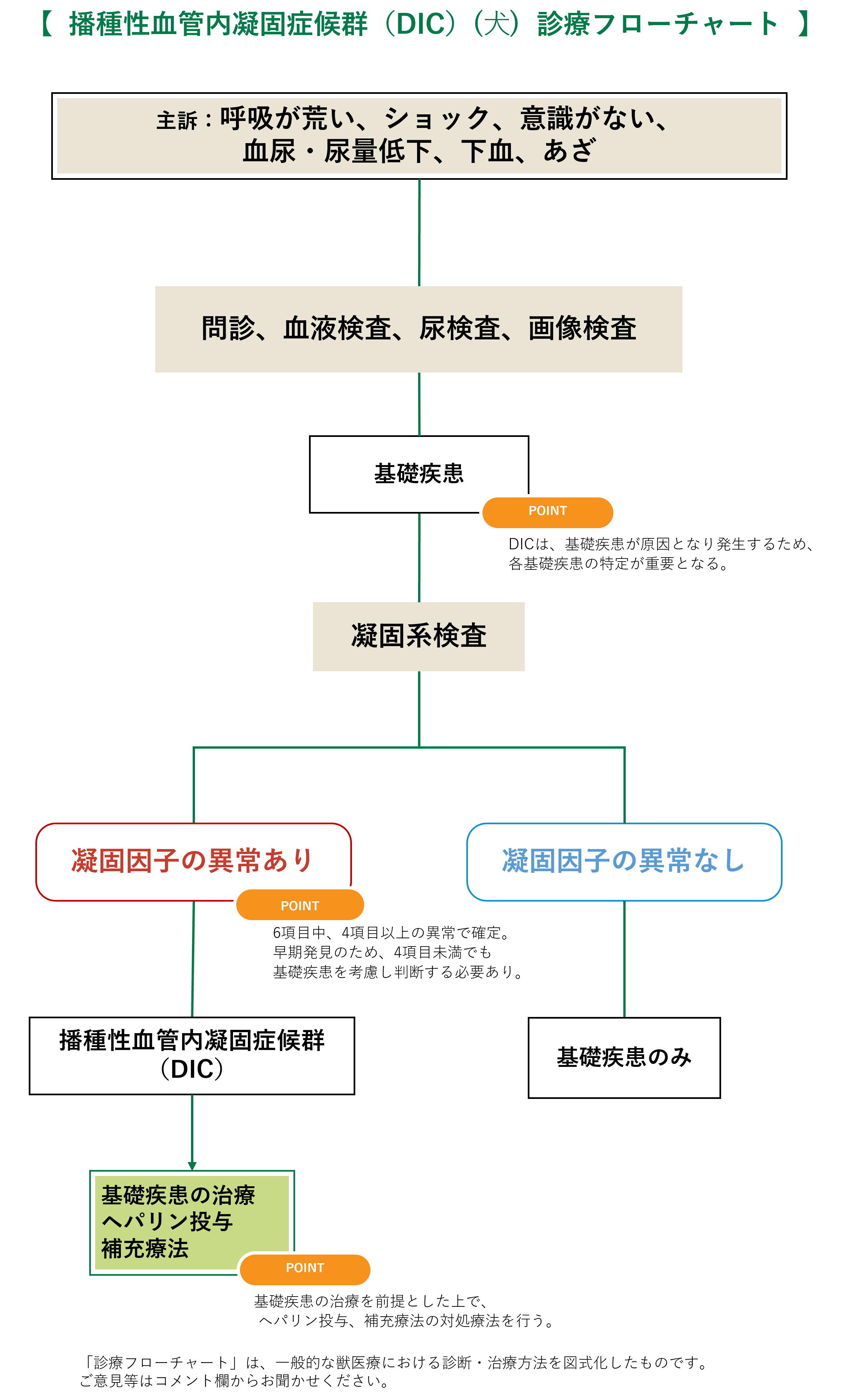 播種性血管内凝固症候群(DIC)(犬) 診断フローチャート