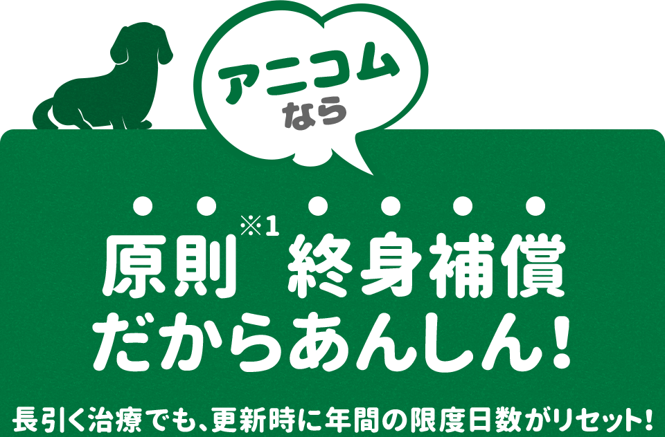 アニコムなら原則※1終身補償だからあんしん！長引く治療でも、更新時に年間の限度日数がリセット！