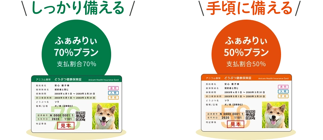 しっかり備えるふぁみりぃ70％プラン、手頃に備えるふぁみりぃ50％プラン