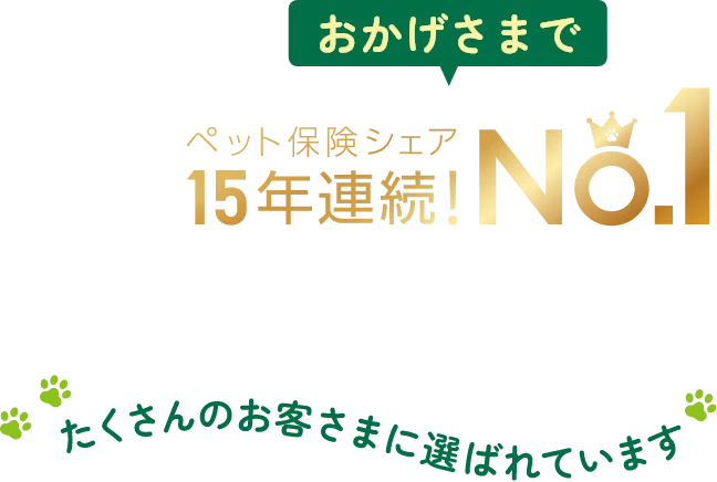 おかげさまでペット保険シェア15年連続！No.1 たくさんのお客さまに選ばれています