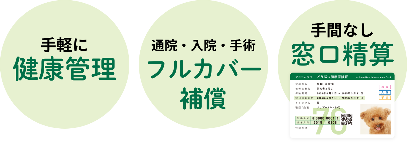 手軽に健康管理/通院・入院・手術フルカバー補償/手間なし窓口精算