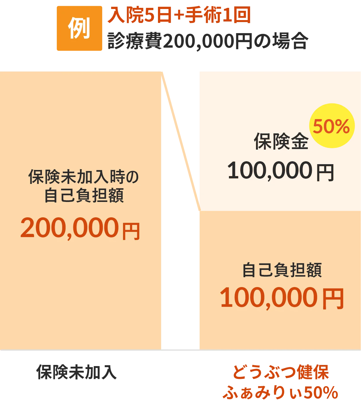 (例)入院5日+手術1回 診療費200,000円の場合