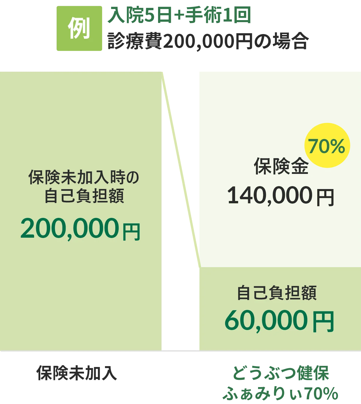 （例）入院5日+手術1回 診療費200,000円の場合